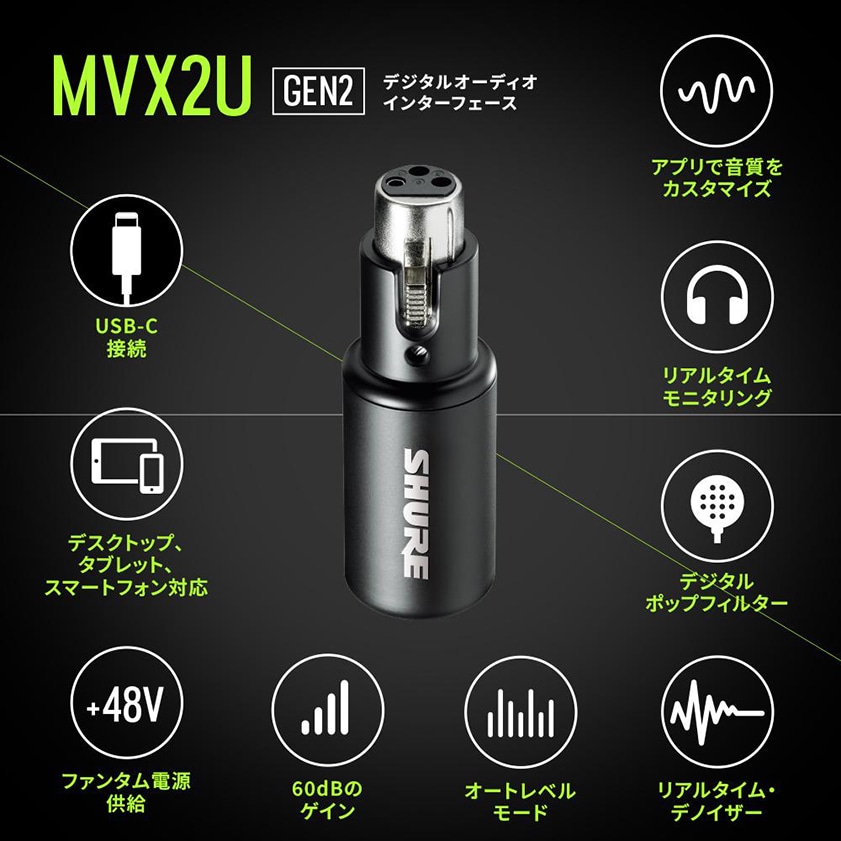 SHURE ( シュア ) MVX2U Gen 2 デジタルオーディオインターフェイス