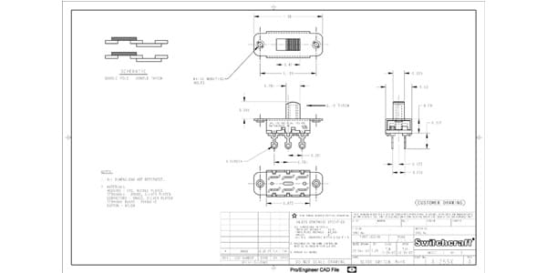 ALLPARTS / EP-0260-B25 Switchcraft White On-On Slide Switch画像2