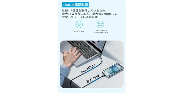 Anker ( アンカー ) / Zolo USB-C&USB-Aケーブル 1.0m ブラック画像3