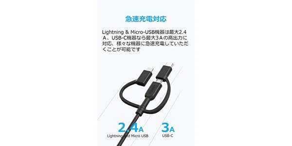 Anker ( アンカー ) / Anker PowerLine II 3-in-1 ケーブル(0.9m ブラック)画像3