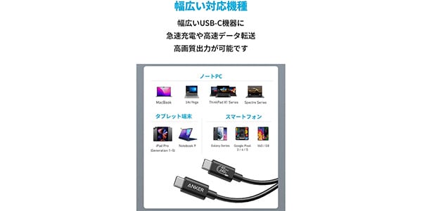 Anker ( アンカー )  / Prime USB-C&USB-Cケーブル Thunderbolt4 1.0m ホワイト画像2