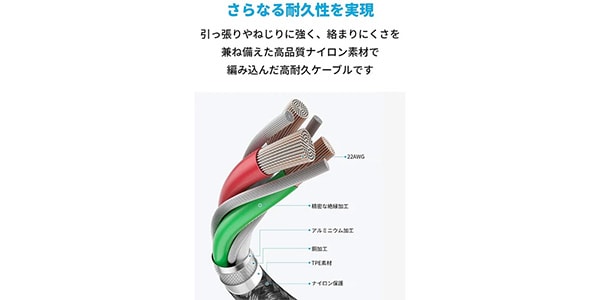 Anker / 331 高耐久ナイロン USB-C&USB-Cケーブル 0.3m ブラック画像5