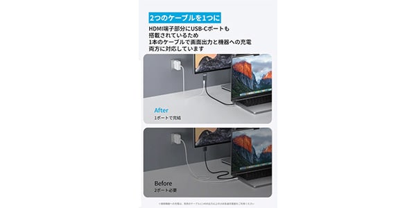 Anker ( アンカー )  / Nano USB-C&HDMIケーブル (4K, 高耐久ナイロン,140W) 0.9m画像3