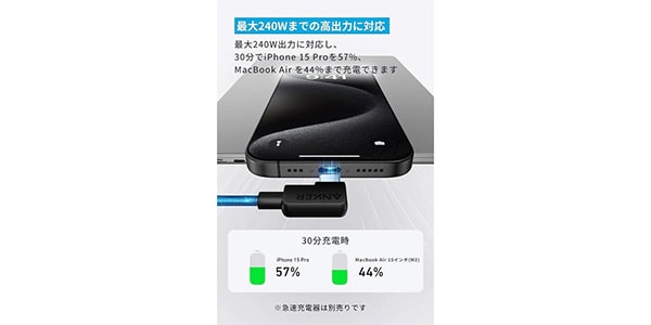 Anker ( アンカー ) / USB-C&USB-Cケーブル (L字) 1.8m 2本セット ブラック画像4
