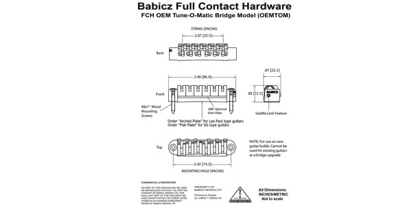 BABICZ / FCH OEM Tune-O-Matic Bridge Flat Plate Chrome画像2