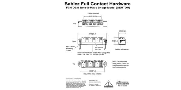 BABICZ / FCH OEM Tune-O-Matic Bridge Flat Plate Gold画像2