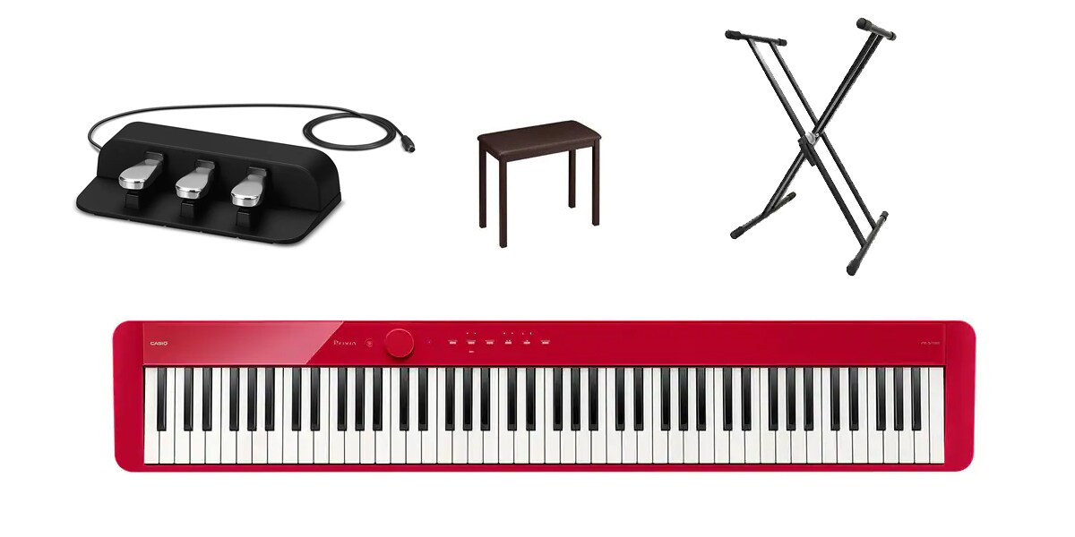 をタッチ CASIO [X型キーボードスタンド＆ヘッドホンセット！] (レッド