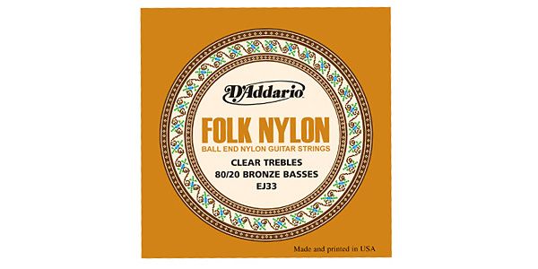 DADDARIO/EJ33 Folk Nylon - 80/20 Bronze/Clear Nylon Trebles