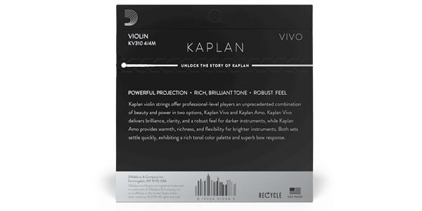 D'Addario Kaplan Vivo Violin Strings - Full Set 4/4 Scale Medium Tension KV310 Professional Strings