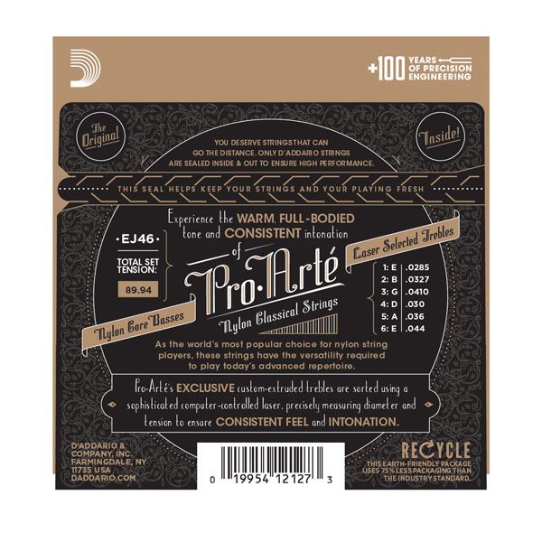 D/'Addario Pro Arte Classical Guitar Strings hard tension EJ46; silver /& clear