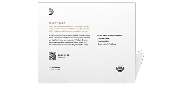 D&#39;Addario Woodwinds / Alto Saxophone Reed Organic Select Jazz 2H Filed, 25 pcs.画像2