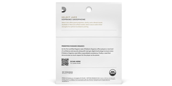 D&#39;Addario Woodwinds / Soprano Sax Reed Organic Select Jazz 2S Filed 3pcs画像2