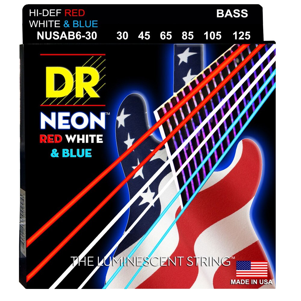 DR/NUSAB6-30 HI-DEF NEON USA FLAG Colored 6-String Medium30-125