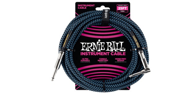 ERNIEBALL/25' BRAIDED STRAIGHT / ANGLE INSTRUMENT CABLE - BLACK / BLUE