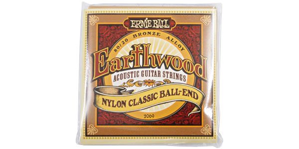 ERNIEBALL/EARTHWOOD FOLK NYLON, CLEAR & GOLD BALL END