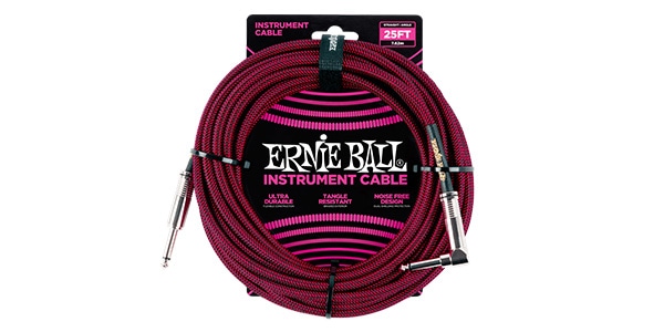 ERNIE BALL / Braided Instrument Cable Straight/Angle 25ft Black/Red