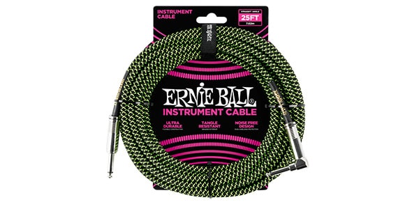 ERNIE BALL / Braided Instrument Cable Straight/Angle 25ft Black/Green