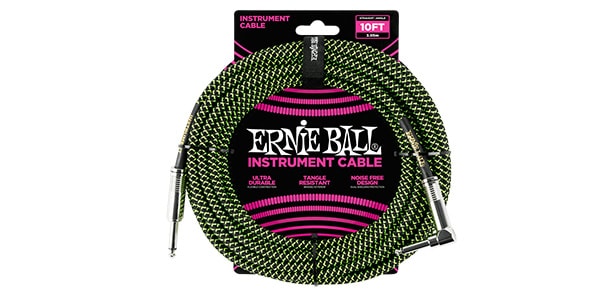 ERNIE BALL / Braided Instrument Cable Straight/Angle 10ft Black/Green