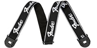 FENDER Quick Grip Locking End Strap, Black with White Running Logo,