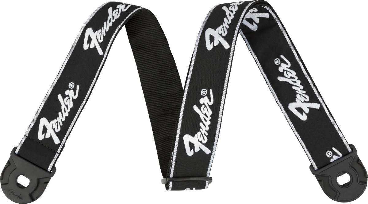 FENDER/Quick Grip Locking End Strap, Black with White Running Logo,