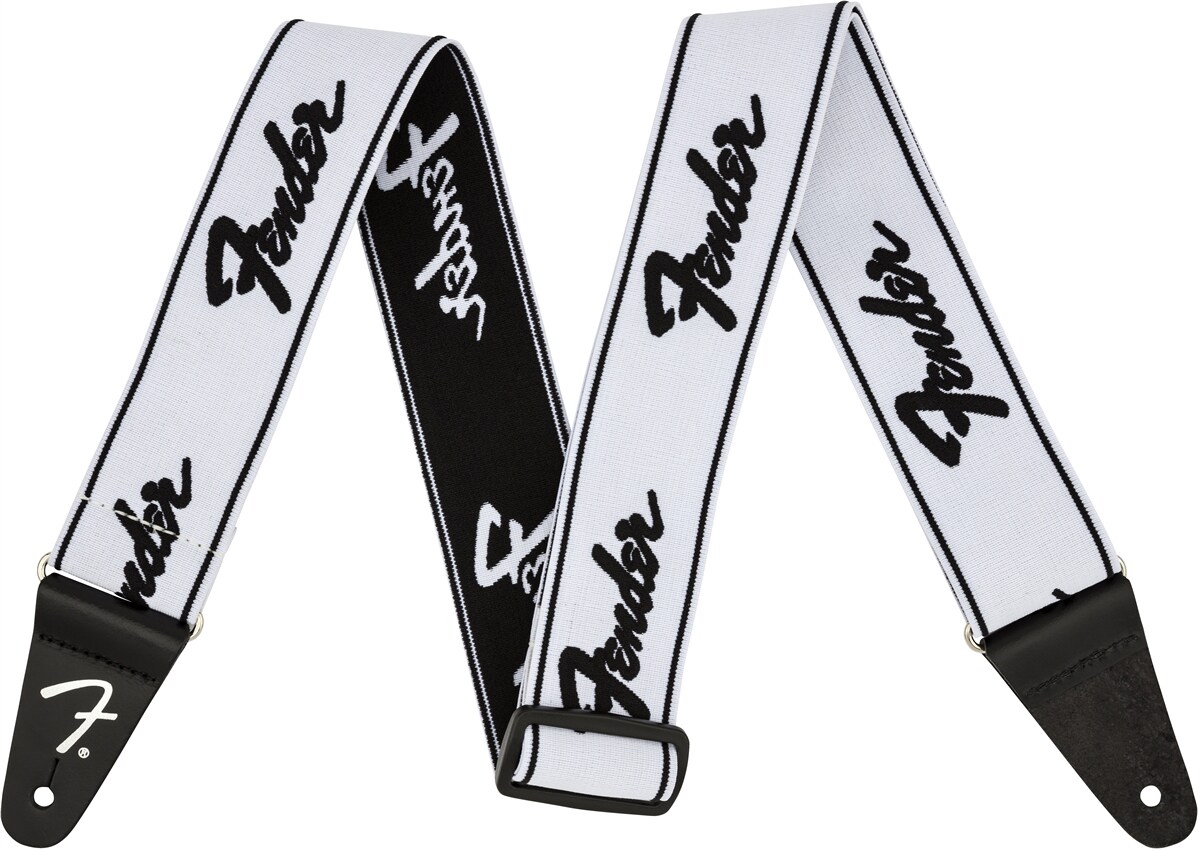 FENDER/Weighless Running Logo Strap, White/Black　ギターストラップ