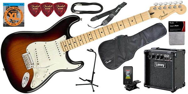 FENDER Fender Player Left-Handed Strat with Maple Fingerboard 3-Color  Sunburst Bundle with Premium Tweed Case, Instrument Cable, Tuner, Guitar  Strap, Extra