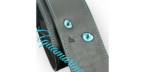 Grande uomo / 黒ねこ刺繍/アクアマリン（穴10mm,M）