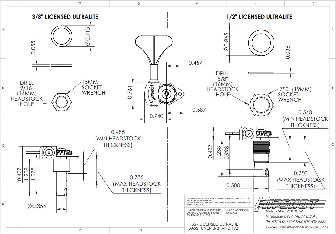 HIP SHOT/Licensed Ultralite Bass Tuning Machine 3/8
