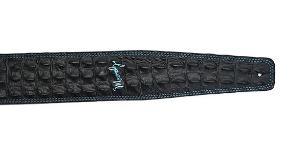 MOODY STRAPS / 2.5" FAUX GATOR LEATHER BACKED GUITAR STRAP - BLACK/SKY BLUE画像2