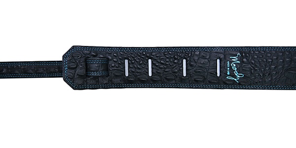 MOODY STRAPS / 2.5" FAUX GATOR LEATHER BACKED GUITAR STRAP - BLACK/SKY BLUE画像3