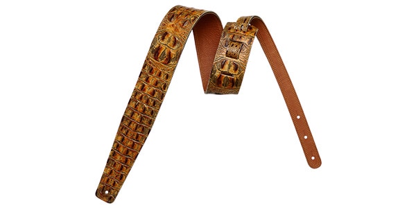 MOODY STRAPS / 2.5 FAUX GATOR LEATHER BACK GUITAR STRAP-BURNT ORANGE/BROWN