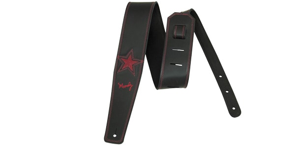MOODY STRAPS / 2.5" 1 STAR LEATHER BACKED STRAP - BK/BK & 1 RED STAR