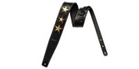 MOODY STRAPS 2.5&quot; 3 STAR LEATHER BACKED STRAP - BK/BK &amp; 3 GD STARS