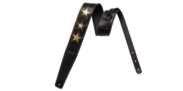 MOODY STRAPS ( ムーディーストラップ )  / 2.5" 3 STAR LEATHER BACKED STRAP - BK/BK & 3 GD STARS