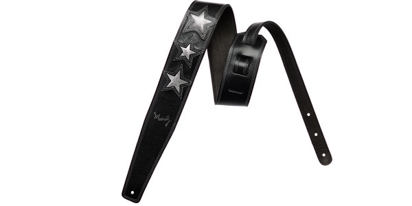 MOODY STRAPS 2.5&quot; 3 STAR LEATHER BACKED STRAP - BK/BK &amp; 3 PLATINUM STARS