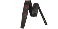 MOODY STRAPS 2.5&quot; 3 STAR LEATHER BACKED STRAP - BK/BK &amp; 3 RED STARS