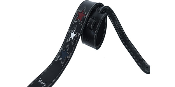 MOODY STRAPS / 2.5" 3 STAR-RD/WH/BL - BK/BK LEATHER BACKED