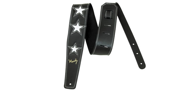 MOODY STRAPS ( ムーディーストラップ ) 2.5_ 3 STAR LEATHER BACKED STRAP - BK_BK & 3 WH STARS 送料無料 _ サウンドハウス