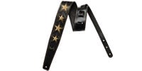 MOODY STRAPS 2.5&quot; 6 STAR LEATHER BACKED STRAP - BK/BK &amp; 6 GD STARS