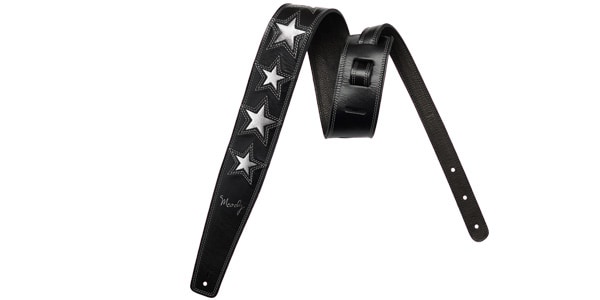 MOODY STRAPS / 2.5" 6 STAR LEATHER BACKED STRAP - BK/BK & 6 PLATINUM STARS