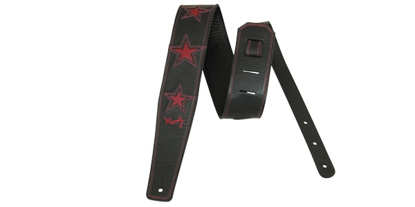MOODY STRAPS / 2.5" 6 STAR LEATHER BACKED STRAP - BK/BK & 6 RD STARS