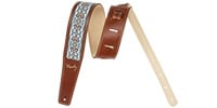 MOODY STRAPS 2.5&quot; HIPPIE SERIES - LEATHER BACKED GUITAR STRAP-BROWN/TEAL