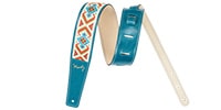 MOODY STRAPS 2.5&quot; HIPPIE SERIES - LEATHER BACKED GUITAR STRAP  TEAL/CREAM