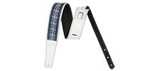 MOODY STRAPS 2.5&quot; HIPPIE SERIES - LEATHER BACKED GUITAR STRAP-WHITE/BLUE