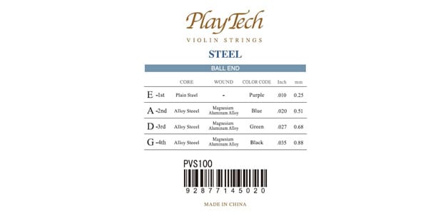 PLAYTECH ( プレイテック )  / PVS100 バイオリン弦 スチール 4/4セット 画像2