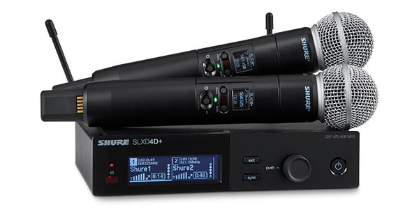 SHURE ( シュア )  / SLX-D+ ハンドヘルド型送信機SM58 x2、デュアル受信機 x1、JB