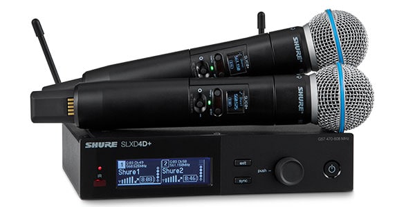 SHURE ( シュア )  / SLX-D+ ハンドヘルド型送信機Beta58 x2、デュアル受信機 x1、JB