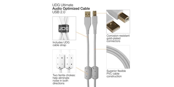 UDG / U95001WH USB2.0ケーブル Type A-B 1.0m ホワイト画像7