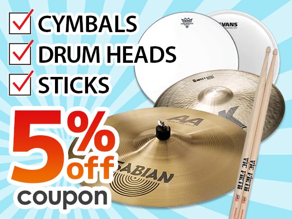 Coupon period for 5% OFF cymbals, drumheads and sticks extended!