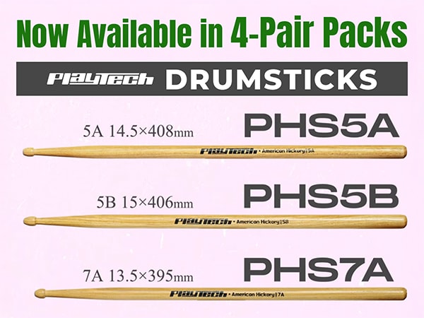 PLAYTECH Drumsticks Now Available in 4-Pair Packs!